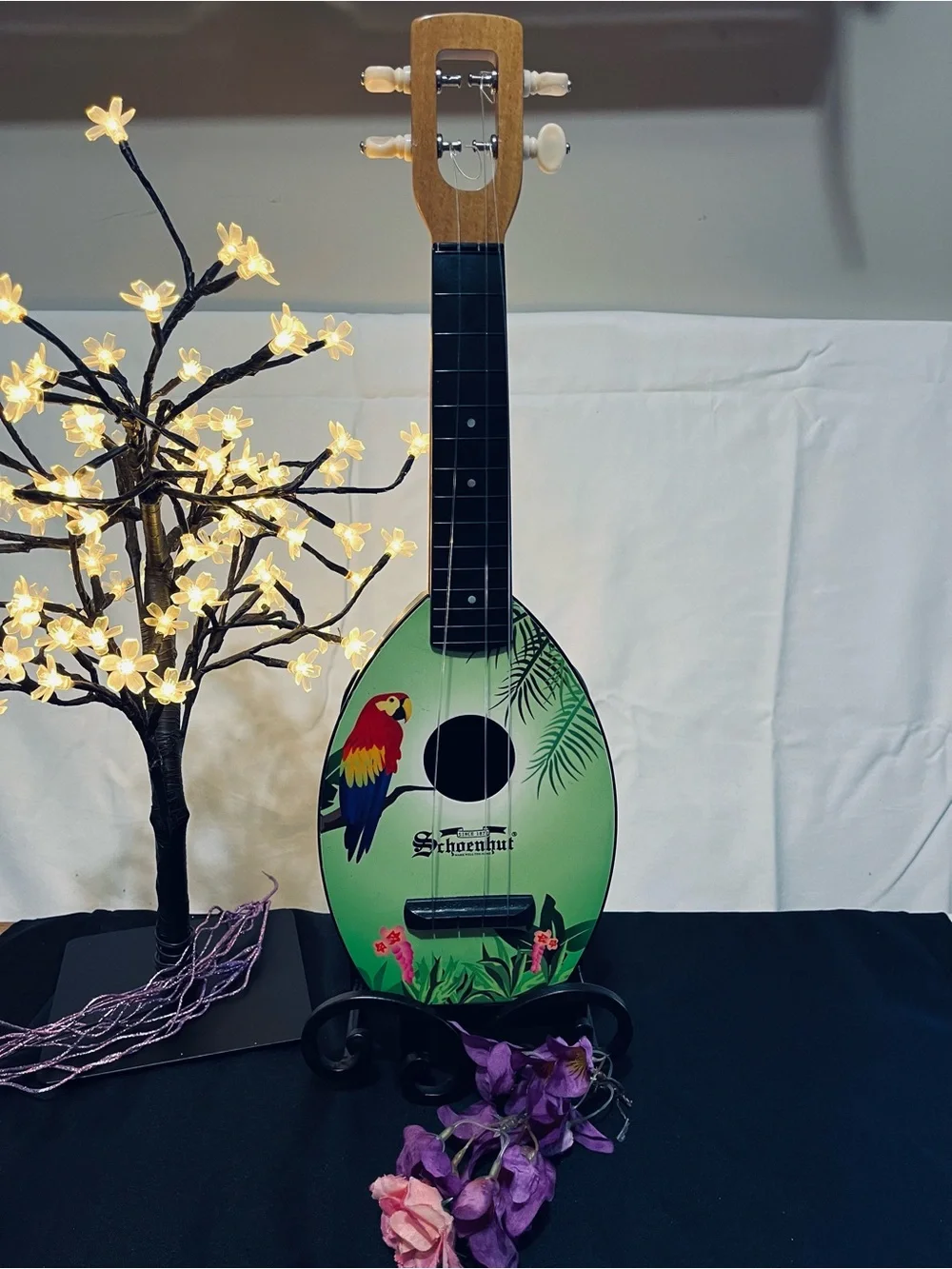 Green Parrot-Themed Ukulele Style Bird Toy